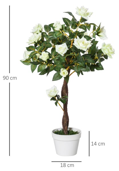 Outsunny Arbore Artificial Camelia cu 21 Flori Decorative, Înălțime 90 cm, Ideal pentru Interior și Exterior | Aosom Romania