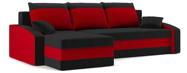HEWLET canapea colțar extensibil, latură universală, țesătură normală, umplere spumă, culoare - negru / roșu