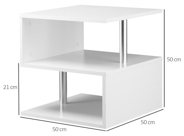 Masuta living cu 2 etajere, din lemn si fier, sustine maxim 10kg, 50x50x50cm alb HOMCOM | Aosom RO