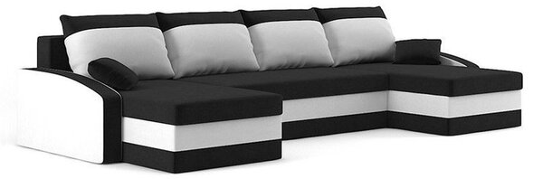 SPARTA canapea colțar extensibil, formă U, latură universală, țesătură normală, umplere spumă, culoare - negru / alb