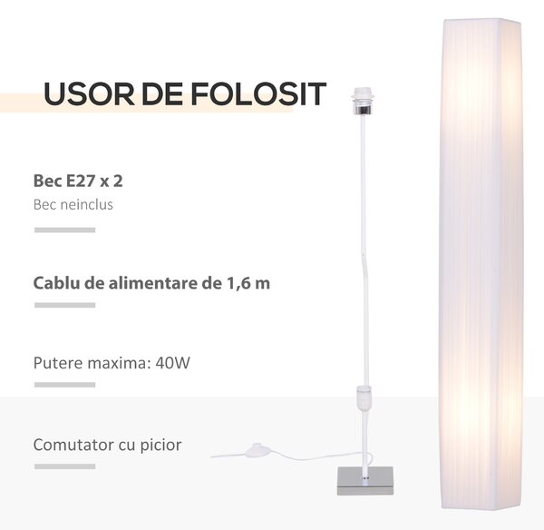 HOMCOM Lampă de Podea cu Design Modern pentru Living, 14x14x120 cm, Alb | Aosom Romania