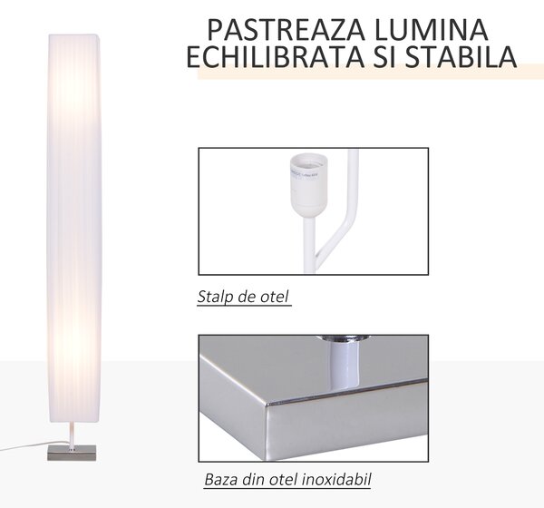 HOMCOM Lampă de Podea cu Design Modern pentru Living, 14x14x120 cm, Alb | Aosom Romania
