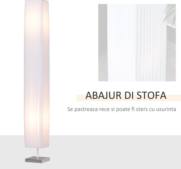 HOMCOM Lampă de Podea cu Design Modern pentru Living, 14x14x120 cm, Alb | Aosom Romania