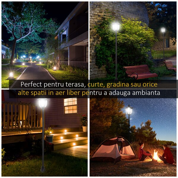 Outsunny Lanternă Solară pentru Grădină, Felinar LED cu Panouri Solare, Design Modern, 18x18x160 cm, Negru | Aosom Romania