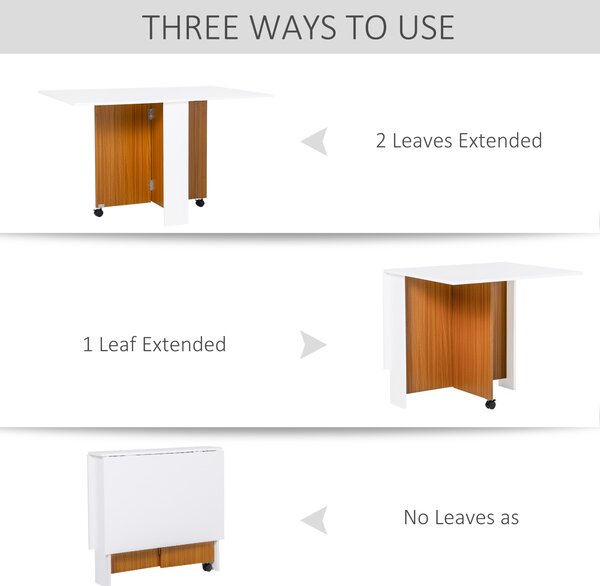 HOMCOM Masă de Prânz Pliabilă cu Roți, Mobilier Bucătărie Spațiu-Eficient, Alb, 120x80x73 cm | Aosom Romania