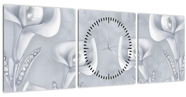 Tablou - Flori de perle (cu ceas) (90x30 cm)