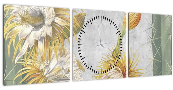 Tablou - Cactuși înfloriți (cu ceas) (90x30 cm)