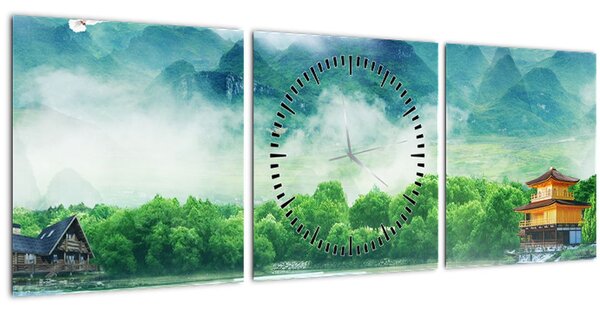 Tablou - Peisaj de vis (cu ceas) (90x30 cm)