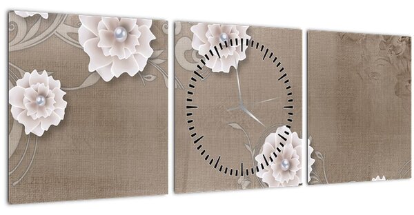 Tablou - Draperie cu flori (cu ceas) (90x30 cm)