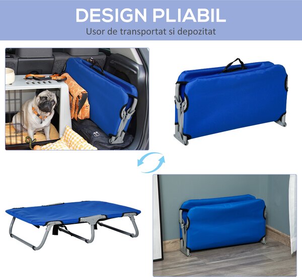 PawHut Saltea Pliabilă Confortabilă pentru Câini, Ușor de Transportat, Albastru, 71x58x18cm | Aosom Romania