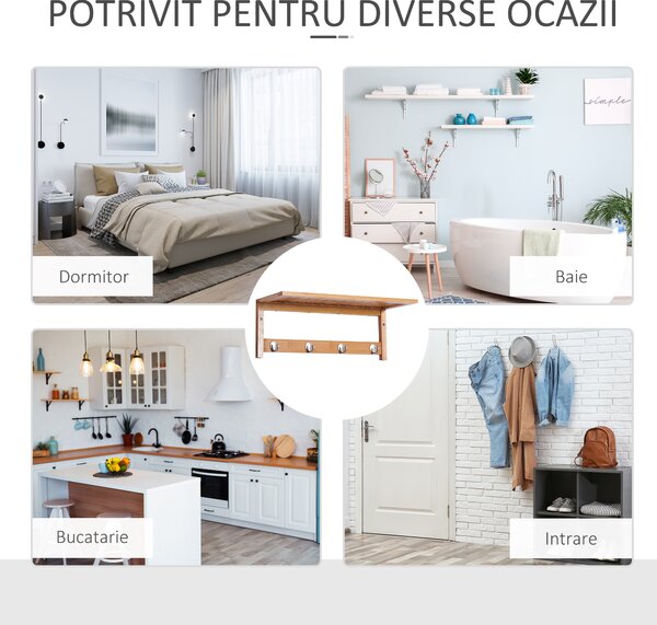 HOMCOM Cuier de Perete Raft Cuier in Bambù, 50x17x20cm | Aosom Romania