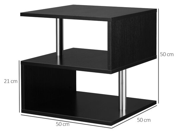 Masa Modernă Joasă de Salon cu 2 Rafturi din Lemn, Negru, 50x50x50cm, Design Elegant și Funcțional | HOMCOM | Aosom România