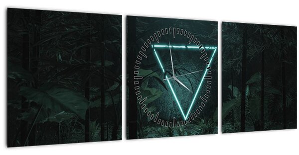 Tablou - Triunghi de neon în junglă (cu ceas) (90x30 cm)