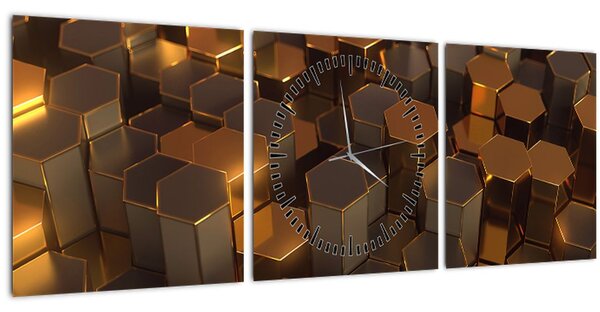 Tablou - Hexagoane de bronz (cu ceas) (90x30 cm)