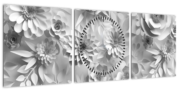 Tablou - Flori albe (cu ceas) (90x30 cm)