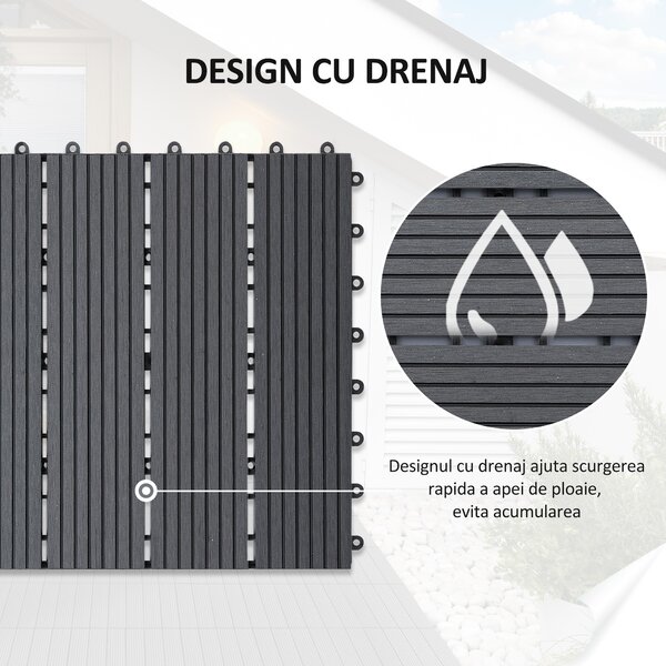Outsunny Set 11 Plăci Gresie pentru Pavaj Grădină și Terasă 30x30x2.2cm Gri | Aosom Romania