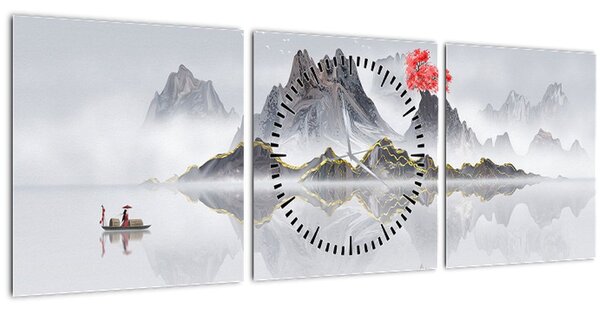 Tablou - Munții în ceață (cu ceas) (90x30 cm)