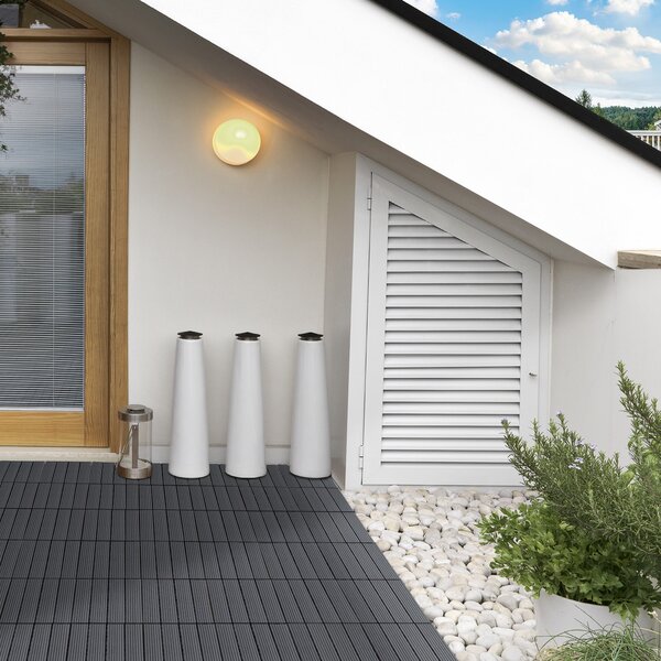 Outsunny Set 11 Plăci Gresie pentru Pavaj Grădină și Terasă 30x30x2.2cm Gri | Aosom Romania