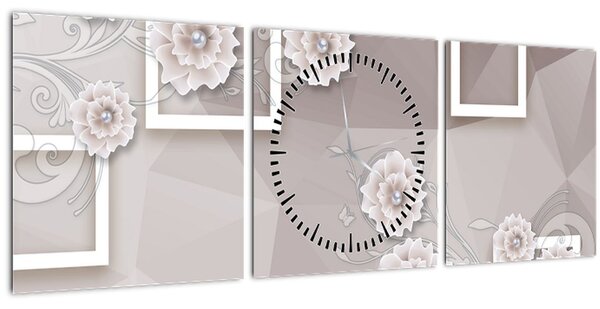 Tablou - Imagine flori bej (cu ceas) (90x30 cm)