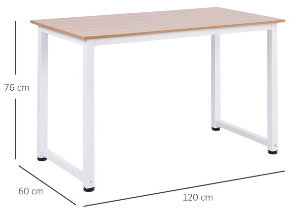 HOMCOM Masa Birou Lemn MDF Culoare Stejar si Picioare in Metal Alb | Aosom Romania