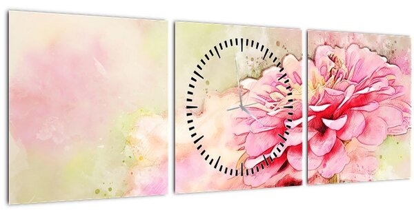 Tablou - Floare roz, aquarel (cu ceas) (90x30 cm)