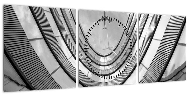 Tablou - Avionul deasupra clădirii (cu ceas) (90x30 cm)