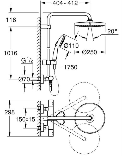 Grohe Vitalio Start Shower System set de duș perete cu termostat cu duș de ploaie || 26677GN1
