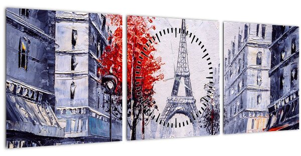 Tablou - Străzi din Paris, pictură în ulei (cu ceas) (90x30 cm)
