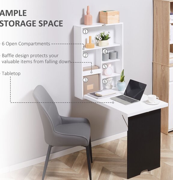 Masa pliabila cu dulap de perete si spatiu de depozitare, alb si negru 60x88.5x146.5cm HOMCOM | Aosom Romania