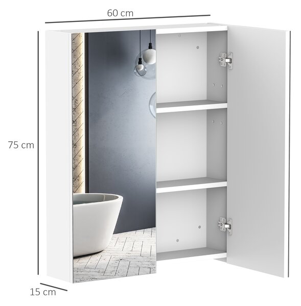 HOMCOM mobilier baie dulap cu oglinda, 60x75x15cm, MDF alb | Aosom Romania