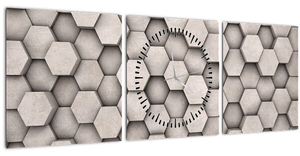 Tablou - Hexagoane design beton (cu ceas) (90x30 cm)
