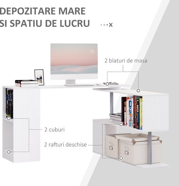 HOMCOM Birou de Colt din Lemn Alb 140x120x78,2cm | Aosom Romania