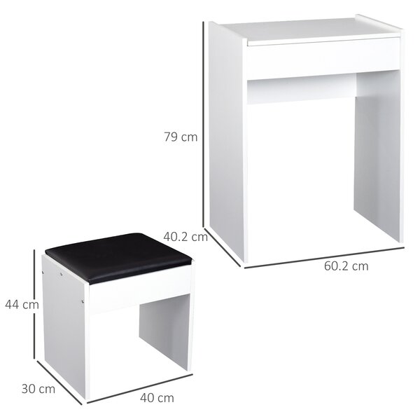 Masa de Machiaj cu Scaun si Container pentru depozitare si Oglinda Pliabila Alba 60,2x40,2x79cm HOMCOM | Aosom Romania