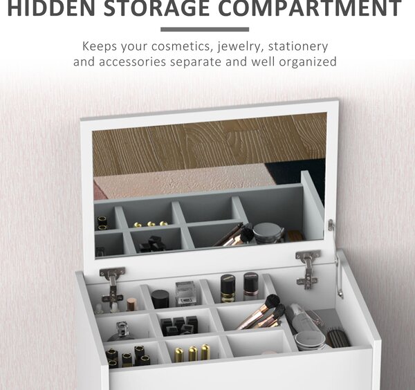 Masa de Machiaj cu Scaun si Container pentru depozitare si Oglinda Pliabila Alba 60,2x40,2x79cm HOMCOM | Aosom Romania
