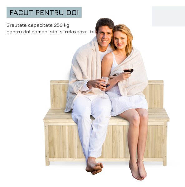 Outsunny Cufar container pentru Extern din Lemn de Brad Natural cu Spatar | Aosom Romania