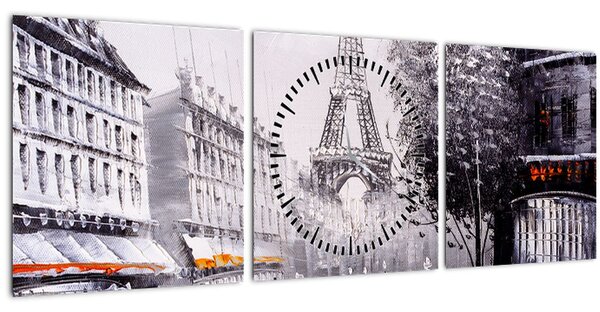 Tablou - Pictură în ulei, Paris (cu ceas) (90x30 cm)