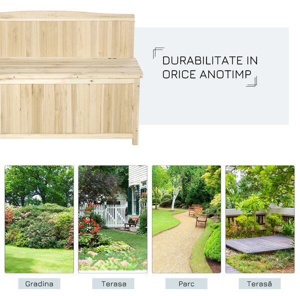 Outsunny Cufar container pentru Extern din Lemn de Brad Natural cu Spatar | Aosom Romania