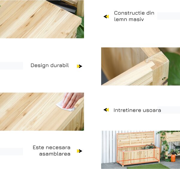 Outsunny Cufar container pentru Extern din Lemn de Brad Natural cu Spatar | Aosom Romania