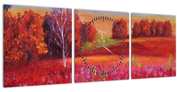Tablou - Peisaj roșu (cu ceas) (90x30 cm)