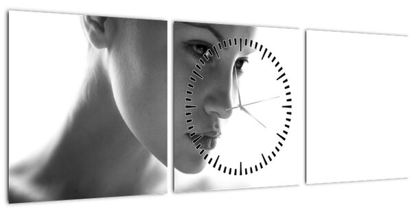 Tablou - Portretul femeii, alb- negru (cu ceas) (90x30 cm)