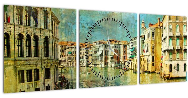 Tablou - Canalul de la Veneția și gondole (cu ceas) (90x30 cm)