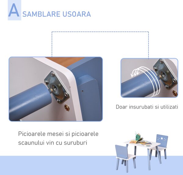 HOMCOM Mobilier Copii 2-6 Ani, Masă și Scaune în Nuanțe de Albastru Deschis și Alb | Aosom Romania