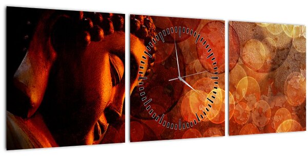Tablou - Buddha în nuanțe roșii (cu ceas) (90x30 cm)