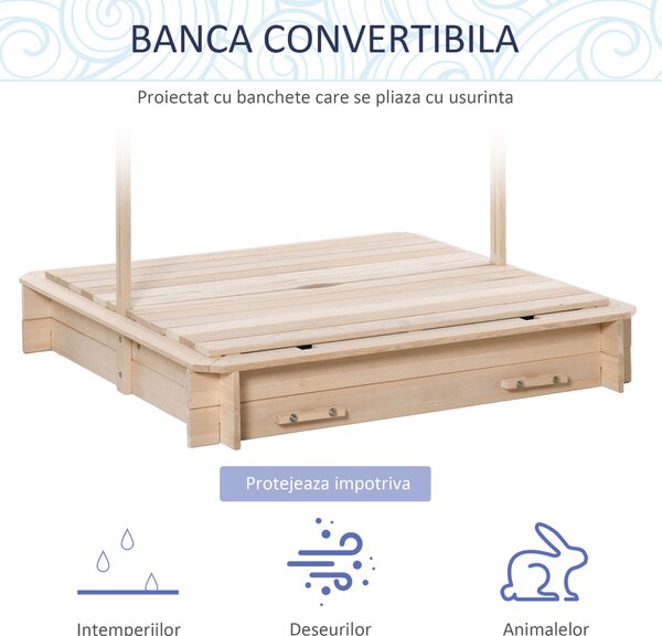 Outsunny Nisipar Lemnos pentru Copii, cu Acoperiș Parasolar, Bancă Integrată și Capac, Design Ergonomic | Aosom Romania