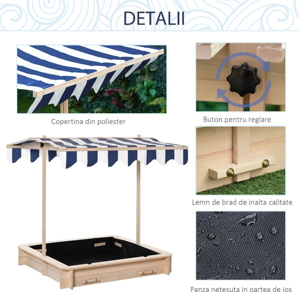 Outsunny Nisipar Lemnos pentru Copii, cu Acoperiș Parasolar, Bancă Integrată și Capac, Design Ergonomic | Aosom Romania