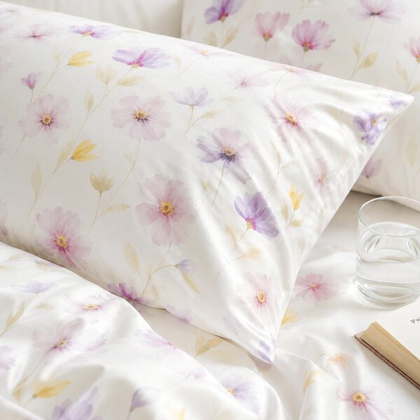 Goldea lenjerie de pat din bumbac satinat - flori violete 140 x 200 și 50 x 70 cm