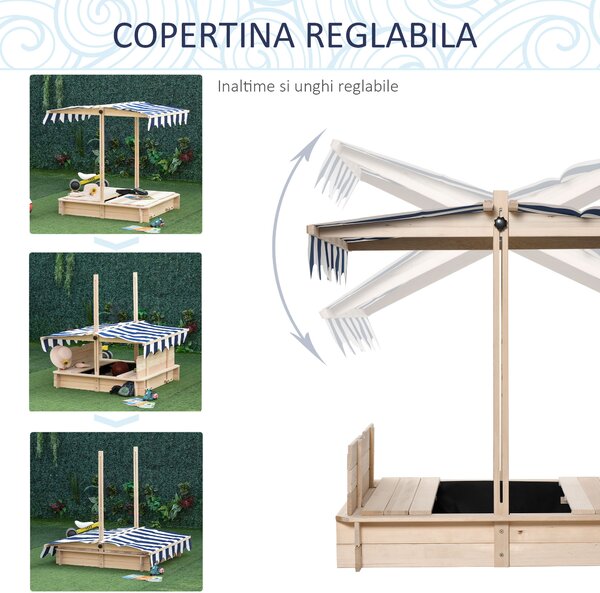 Outsunny Nisipar Lemnos pentru Copii, cu Acoperiș Parasolar, Bancă Integrată și Capac, Design Ergonomic | Aosom Romania