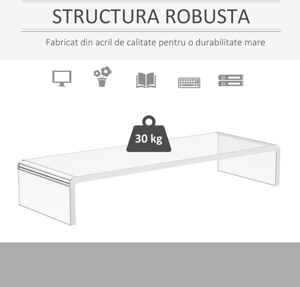 Suport transparent pentru monitor HOMCOM 53x19x9cm | Aosom Romania