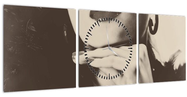 Tablou - Vintage, poza unei femei (cu ceas) (90x30 cm)