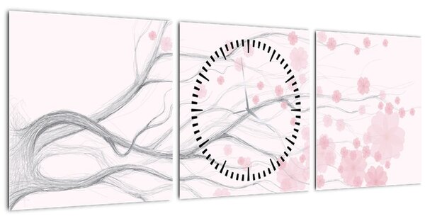 Tablou - Flori roz (cu ceas) (90x30 cm)